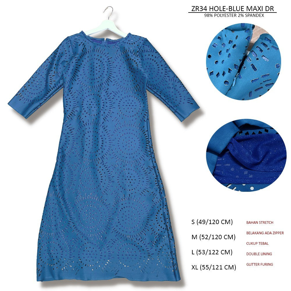 Dress Casual Maxi Wanita Lengen Pendek (ZR34 HOLE MAXI DRESS)