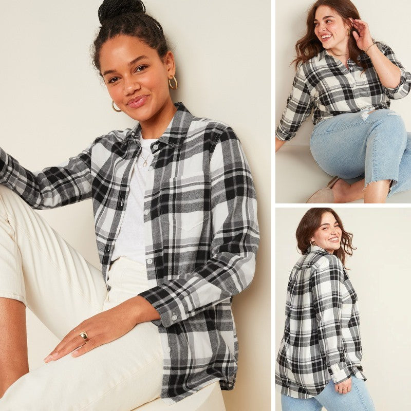 Atasan Kemeja Wanita Flannel Lengan Panjang (ODN570 FLANNEL SHIRT)