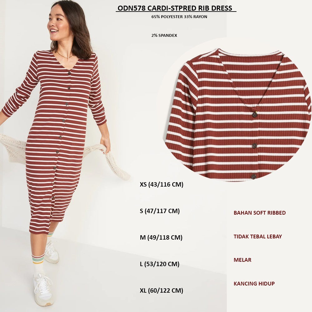 Dress Kasual Wanita Lengan panjang (ODN578 CARDI RIB DRESS)