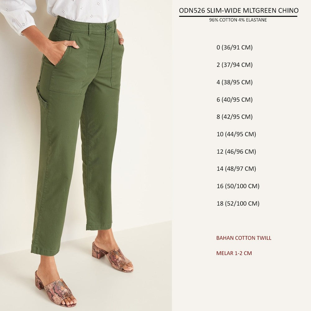 Celana Panjang Chino Wanita Catton Twill (ODN526 SLIM-WIDE MLTGREEN CHINO)