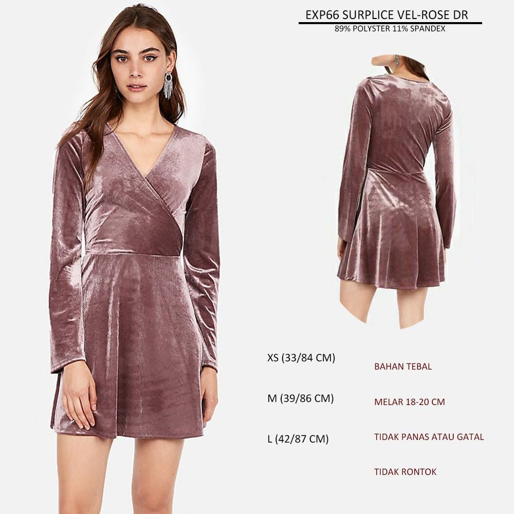 Dress Mini Casual Wanita Lengan Panjang (EXP66 SURPLICE VELVET DR)