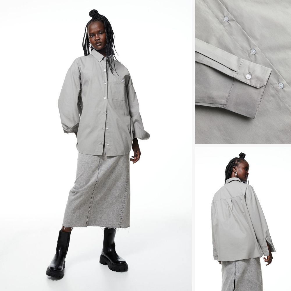 Kemeja Wanita Lengan Panjang Soft Cotton (HMS531 POPLIN-GRAY OVERSZD SH)