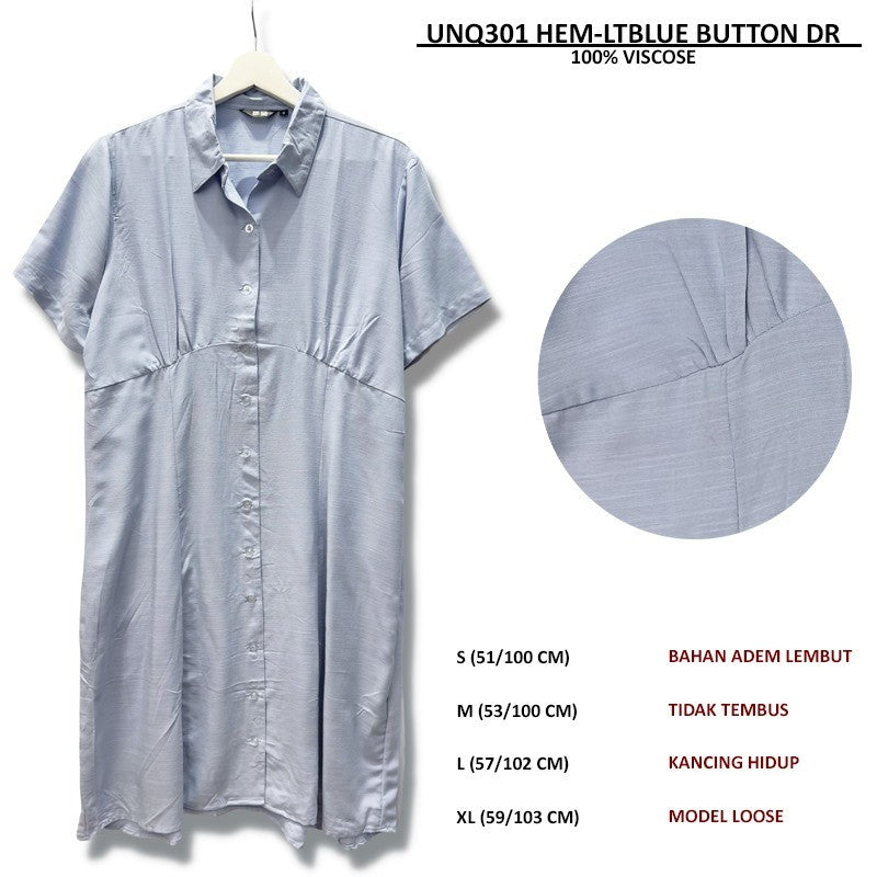 Dress Midi Wanita Casual Lengan Pendek (UN301 HEM BUTTON DRESS)