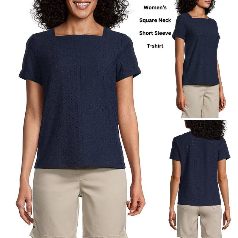 Kaos Polos Wanita Lengan Pendek Bahan Jacquard (LIZ20 JACQ SQ-NAVY TOP)