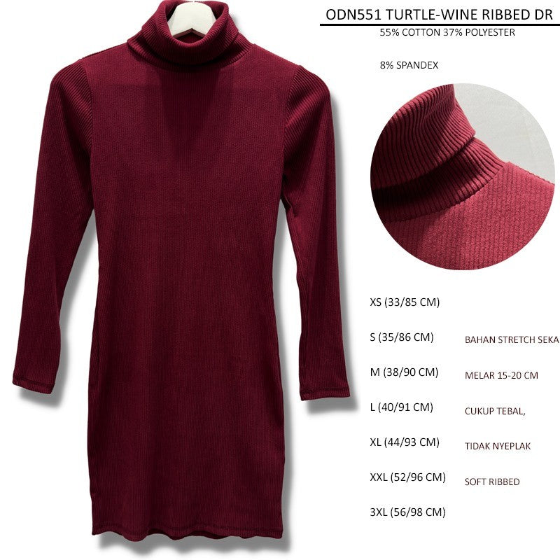 Dress Mini Casual Wanita Lengan Panjang (ODN551 TURTLE RIBBED DR)