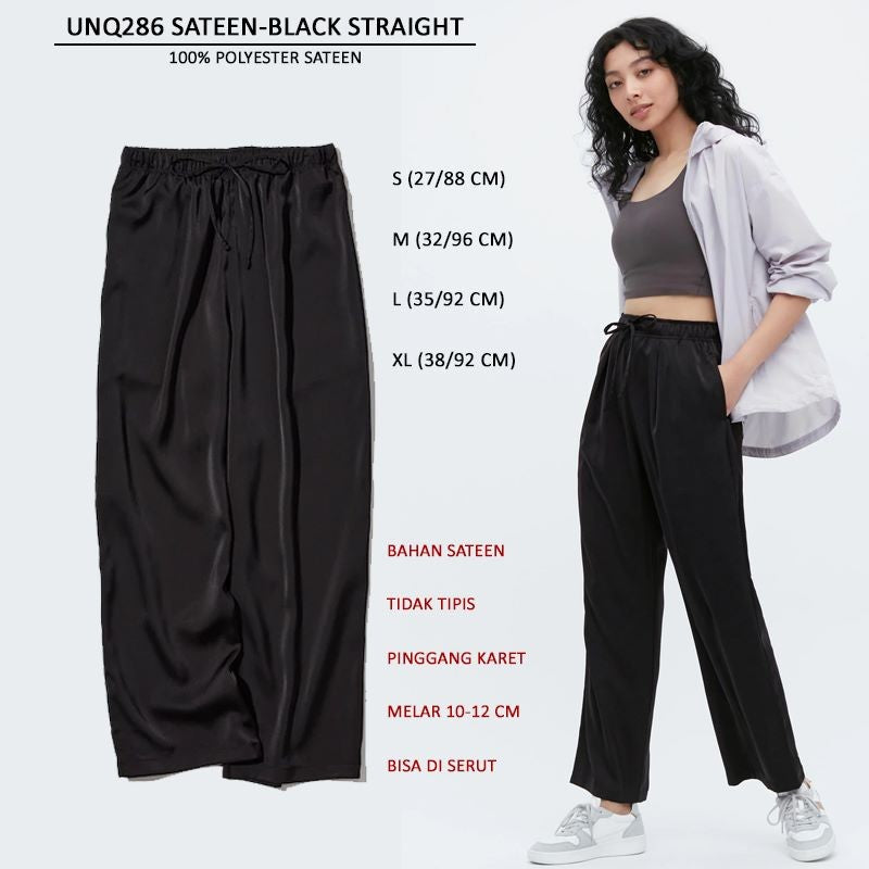 Celana Panjang Wanita Pinggang Karet Bisa di Serut (UNQ286 SATEEN STRAIGHT)