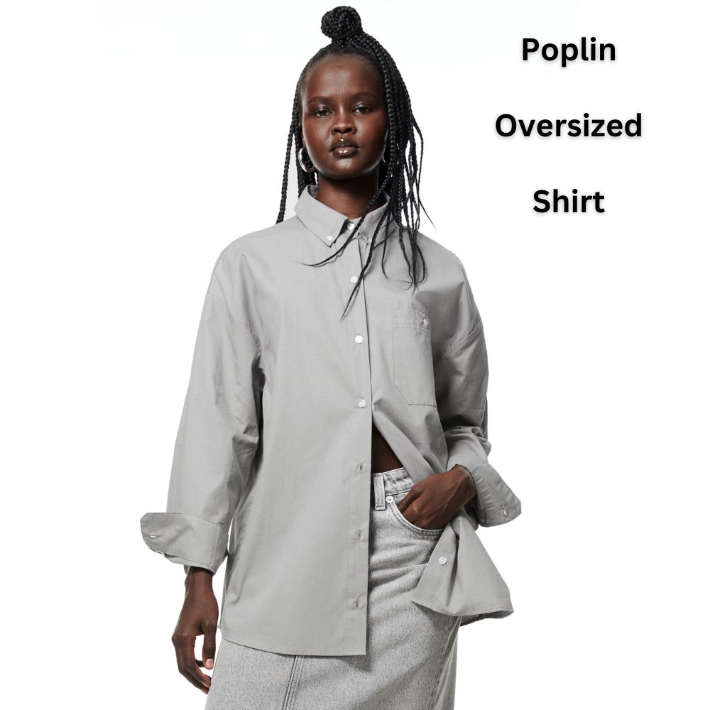 Kemeja Wanita Lengan Panjang Soft Cotton (HMS531 POPLIN-GRAY OVERSZD SH)