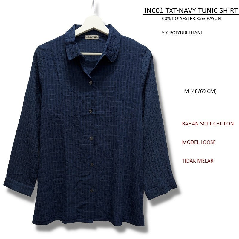 Atasan Kemeja Kasual Wanita Lengan Panjang Soft Chiffon (INC02 TXT TUNIC SHIRT)