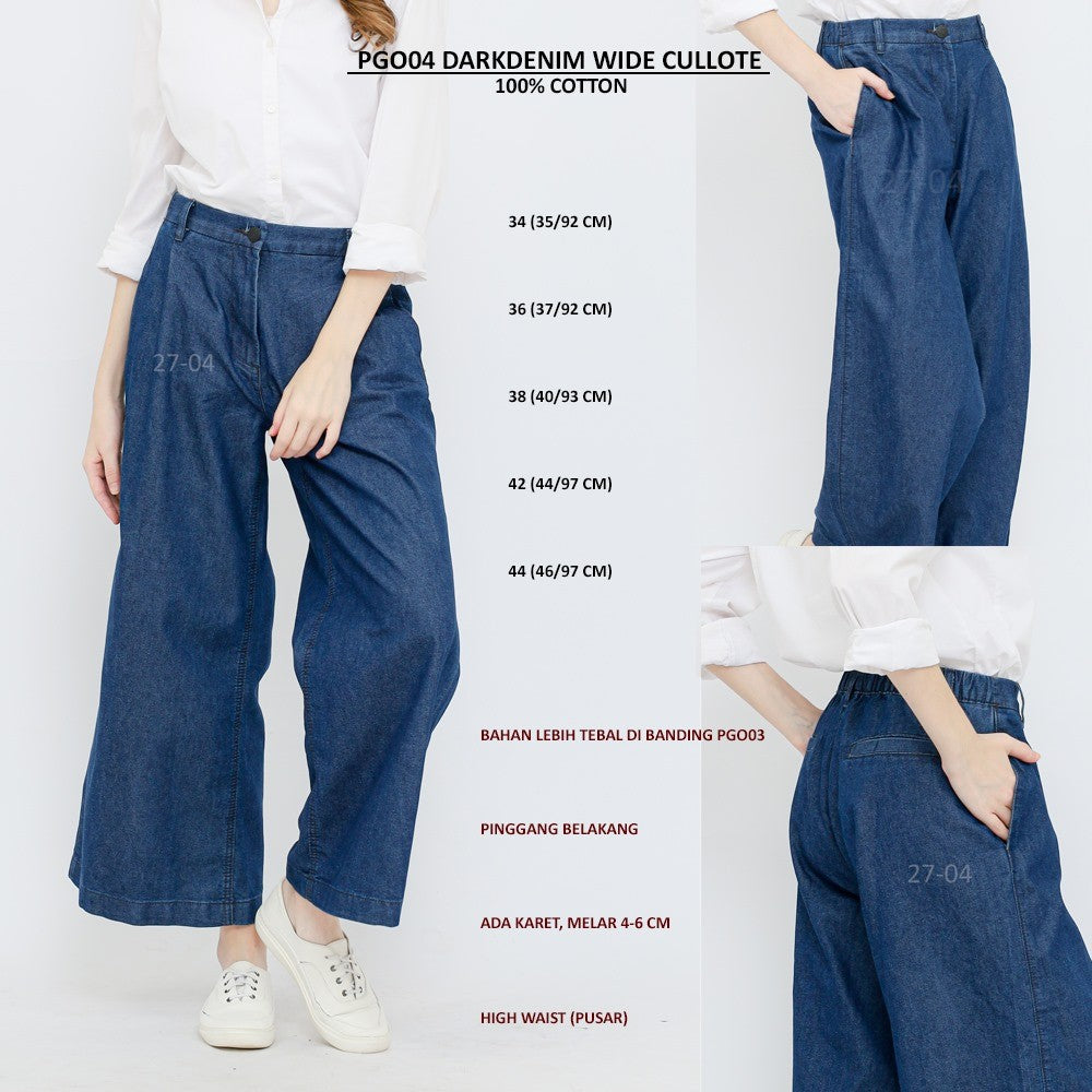 Celana Kulot Wanita Denim Wide Cotton Jeans Highrise (PGO04 DARKDENIM WIDE CULLOTE)