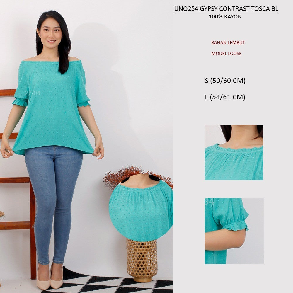 Atasan Blouse Wanita Lengan Pendek Rayon (UNQ254 GYPSY CONTRAST BLOUSE)