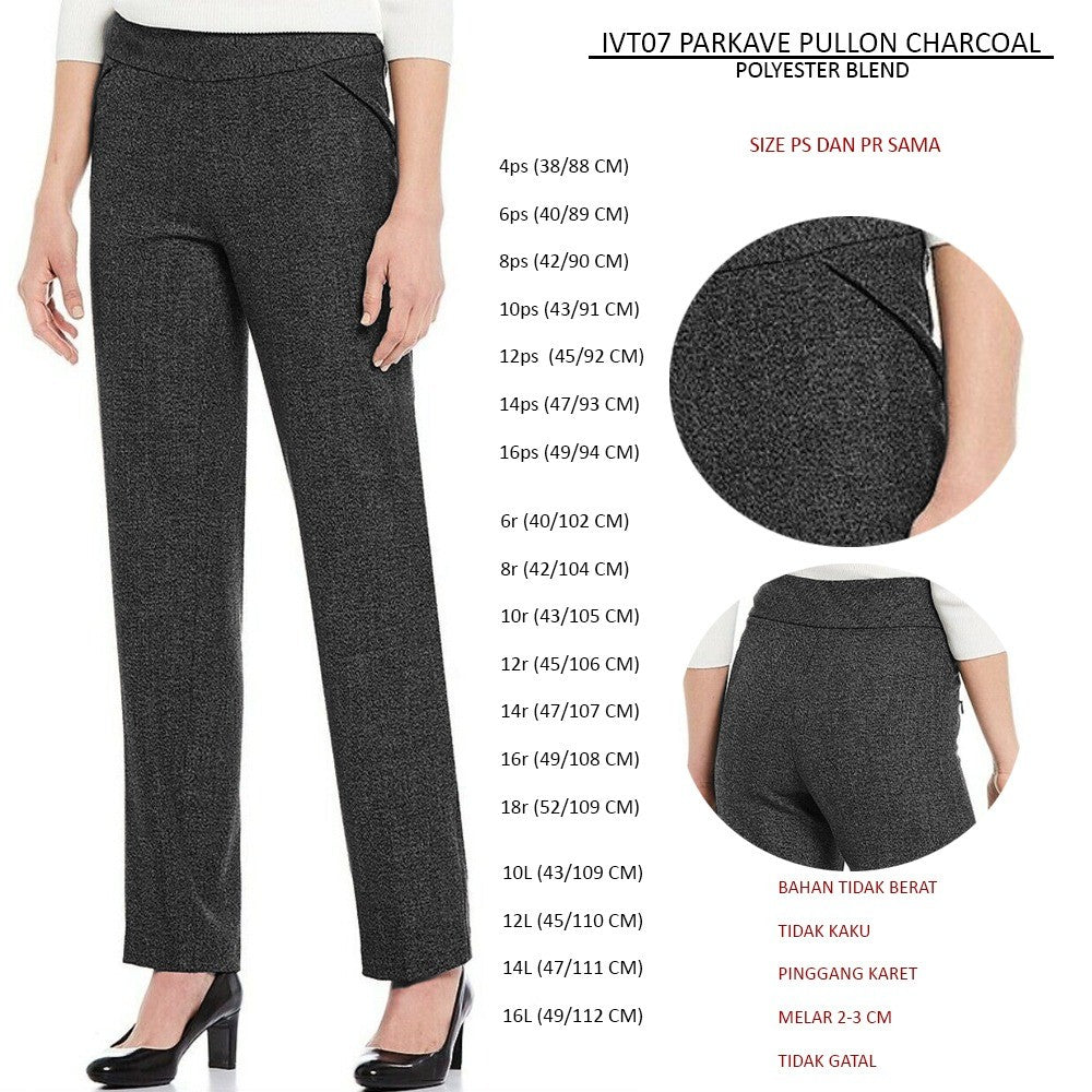 Celana Panjang Wanita Bahan Stercht Pinggang Karet (IVT07 PARKAVE PULLON CHARCOAL)