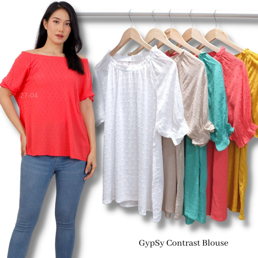 Atasan Blouse Wanita Lengan Pendek Rayon (UNQ254 GYPSY CONTRAST BLOUSE)