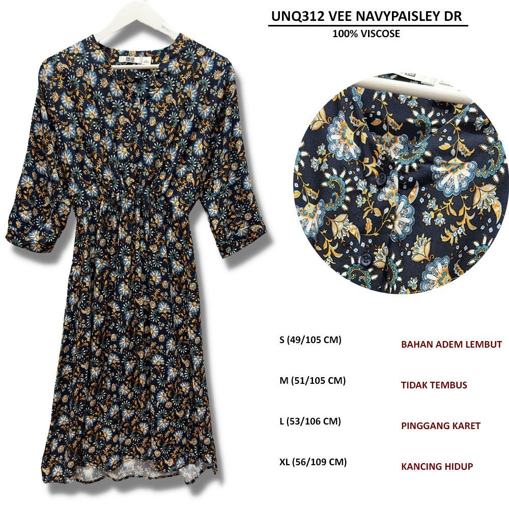 Dress Midi Casual Wanita Lengan Panjang Floral Spandex (UNQ312