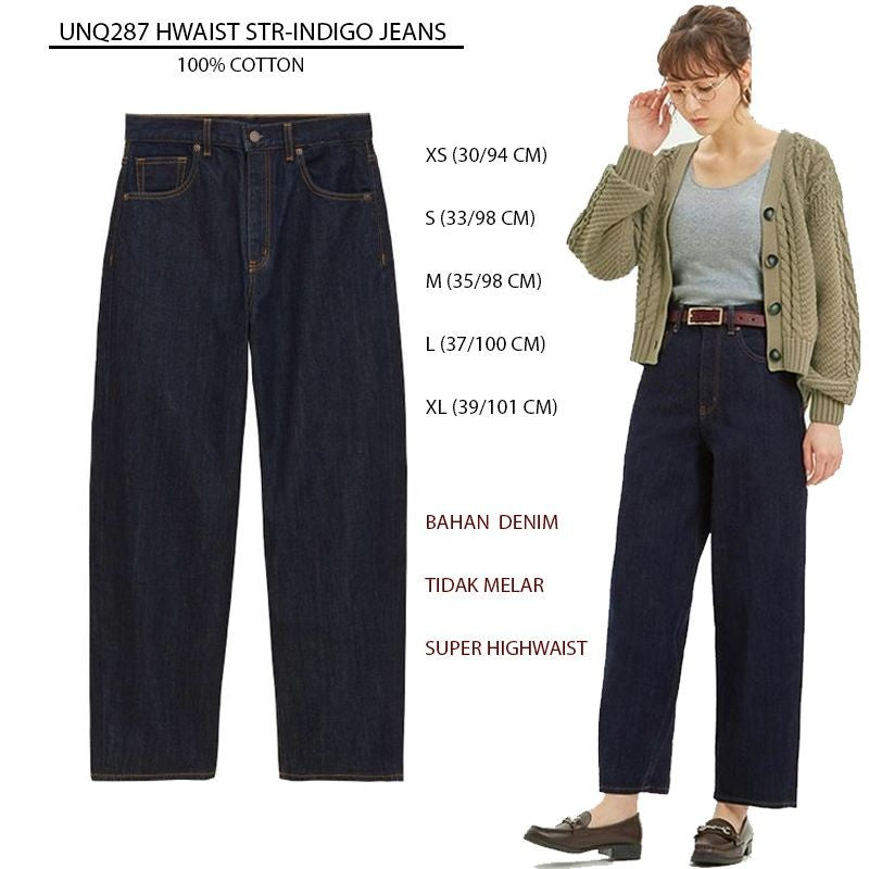 Celana Panjang Jeans Wanita Casual Highwaist (UNQ287 HWAIST STR-INDIGO JEANS)