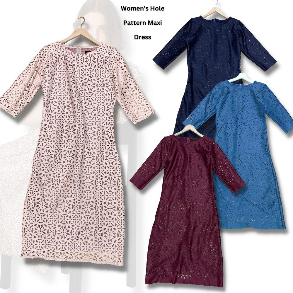 Dress Casual Maxi Wanita Lengen Pendek (ZR34 HOLE MAXI DRESS)