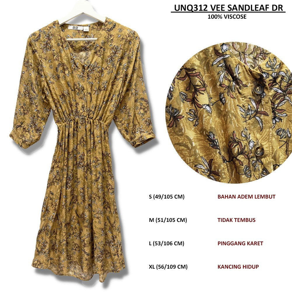 Dress Midi Casual Wanita Lengan Panjang Floral Spandex (UNQ312