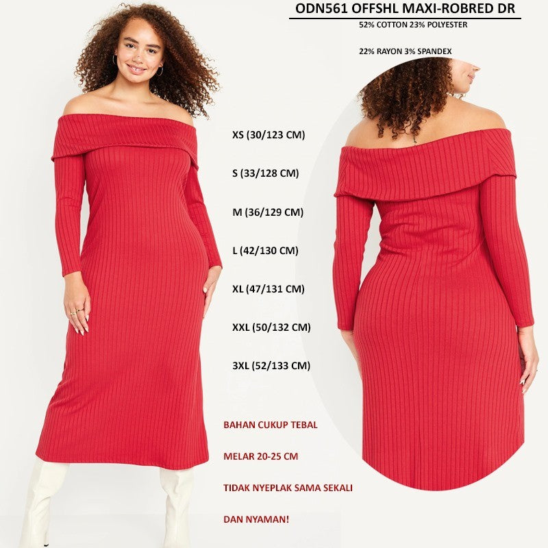 Dress Casual Maxi Wanita Lengan Panjang (ODN562 OFFSHL MAXI DRESS)