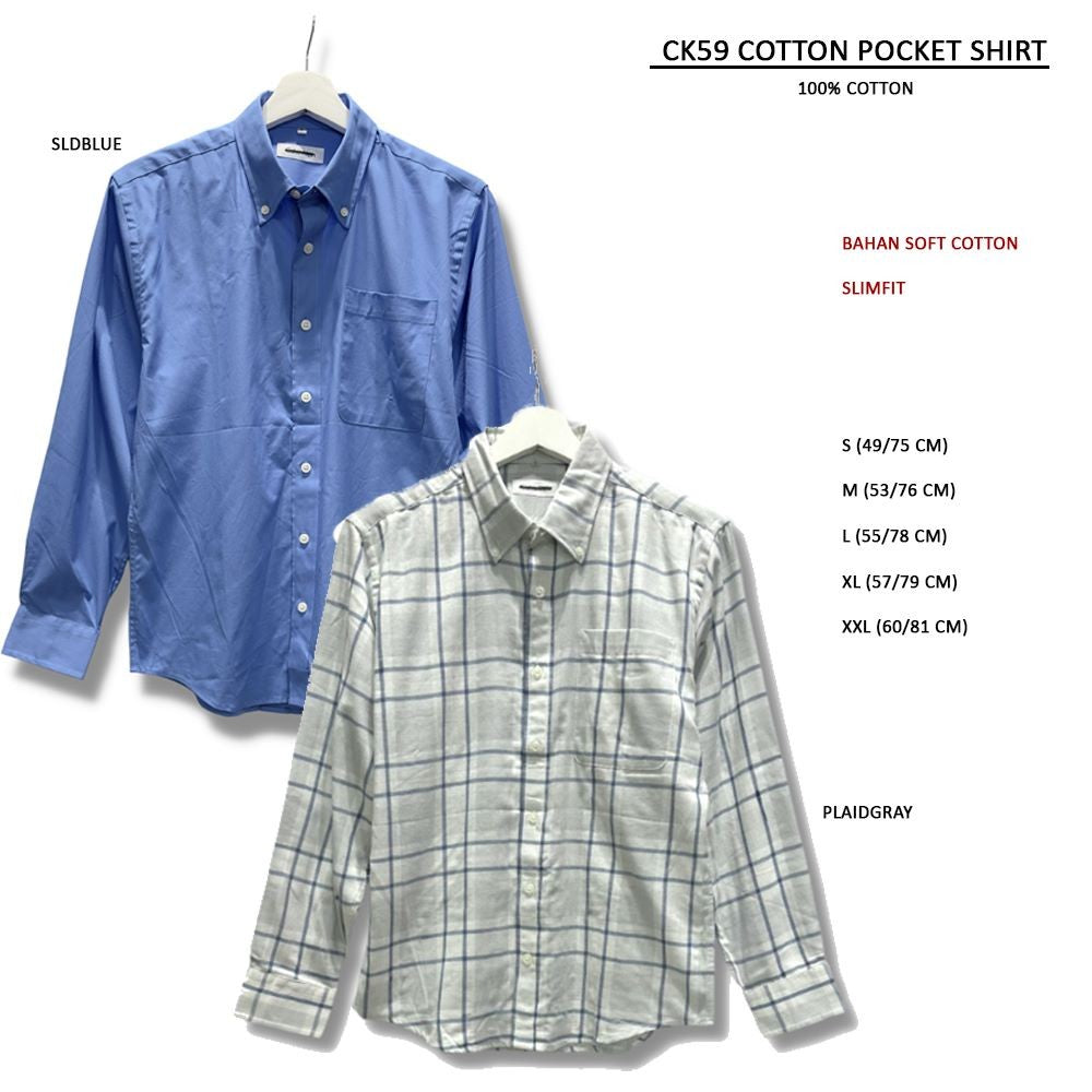 Atasan Kemeja Pria Lengan Panjang (CK59 COTTON POCKET SHIRT)