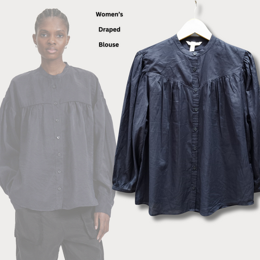 Atasan Blouse Wanita Lengan Panjang (HMB553 DRAPED-INDIGO BL)