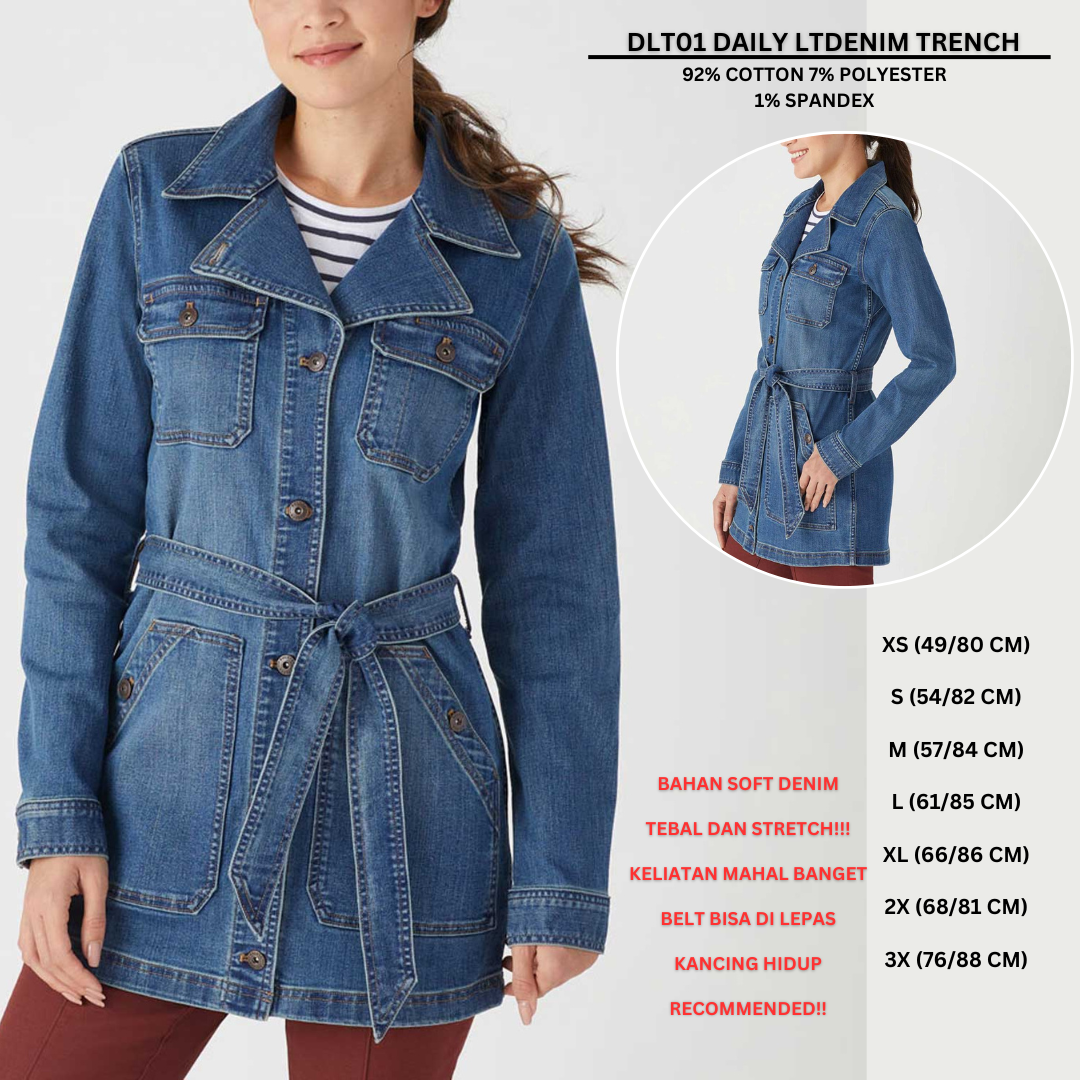 Jacket Denim Wanita Lengan Panjang Stretch (DLT01 DAILY DENIM TRENCH)