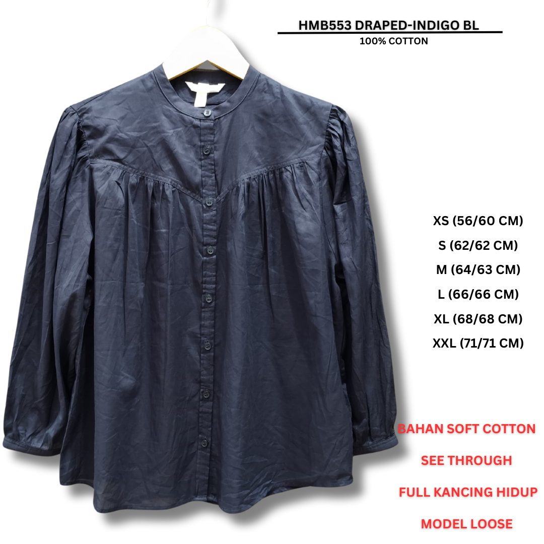 Atasan Blouse Wanita Lengan Panjang (HMB553 DRAPED-INDIGO BL)