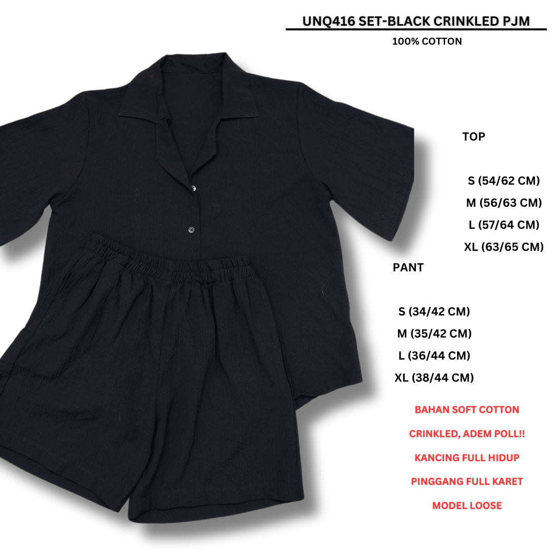 Set Piyama Wanita Lengan Pendek (UNQ416 SET CRINKLED PJM)
