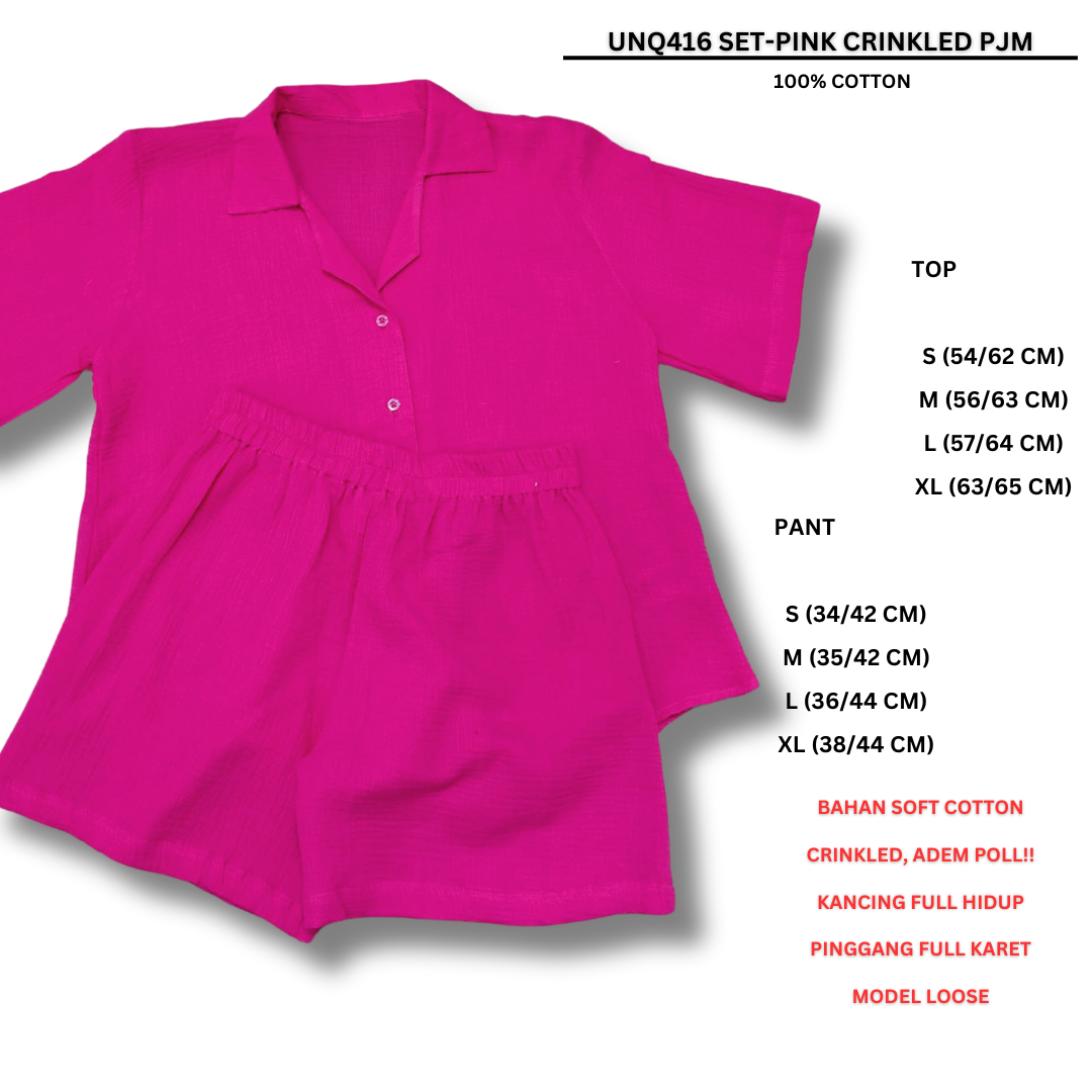 Set Piyama Wanita Lengan Pendek (UNQ416 SET CRINKLED PJM)
