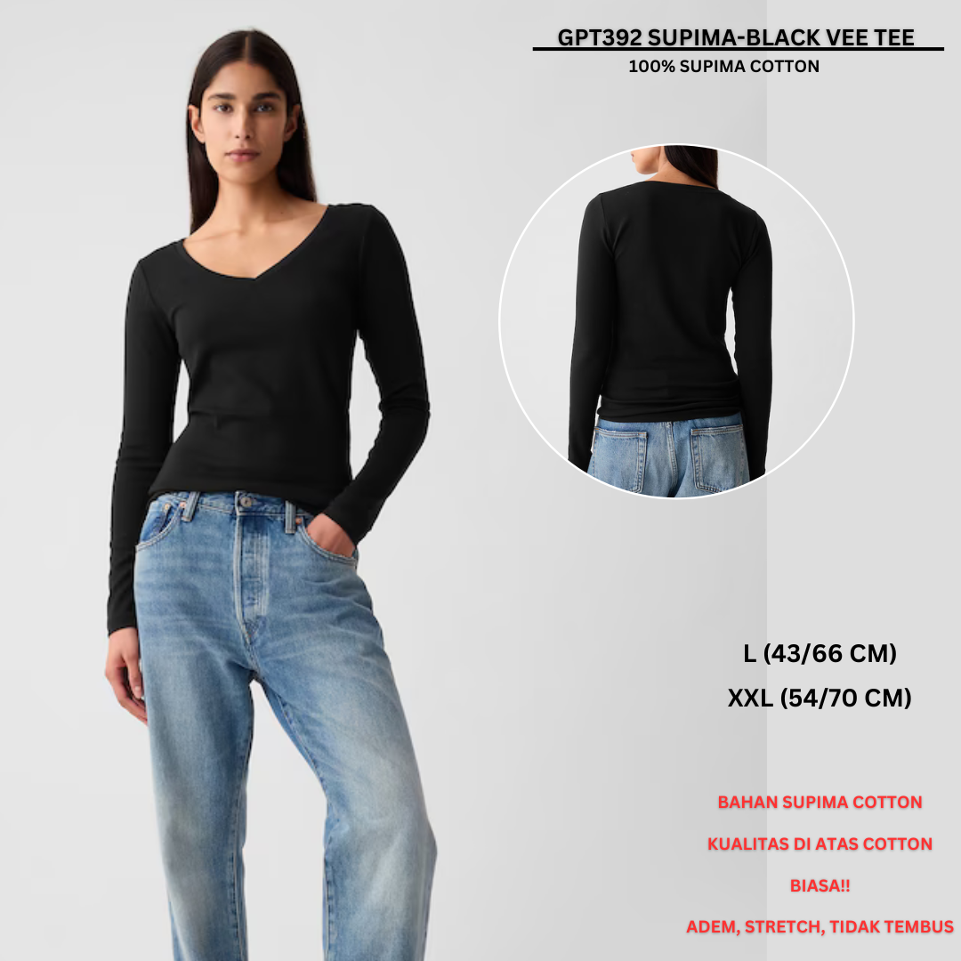 Atasan Kaos Wanita Lengan Panjang Kerah V (GPT392 SUPIMA VEE TEE)