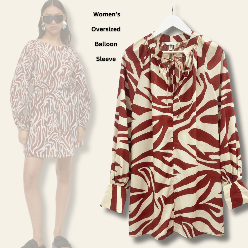 Dress Mini Wanita Lengan Panjang (HMD538 OVERSZD CREAM PRINT DR)