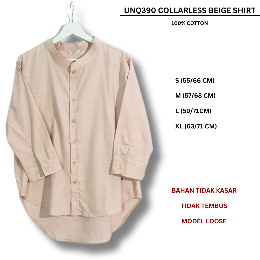 Atasan Kemeje Wanita Lengan Panjang (UNQ390 COLLARLESS SHIRT)