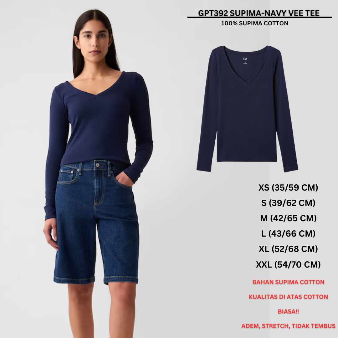 Atasan Kaos Wanita Lengan Panjang Kerah V (GPT392 SUPIMA VEE TEE)