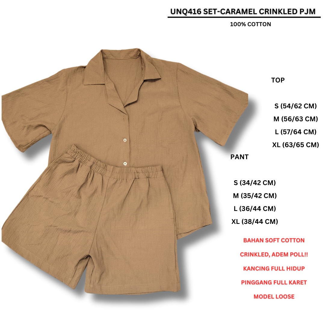 Set Piyama Wanita Lengan Pendek (UNQ416 SET CRINKLED PJM)