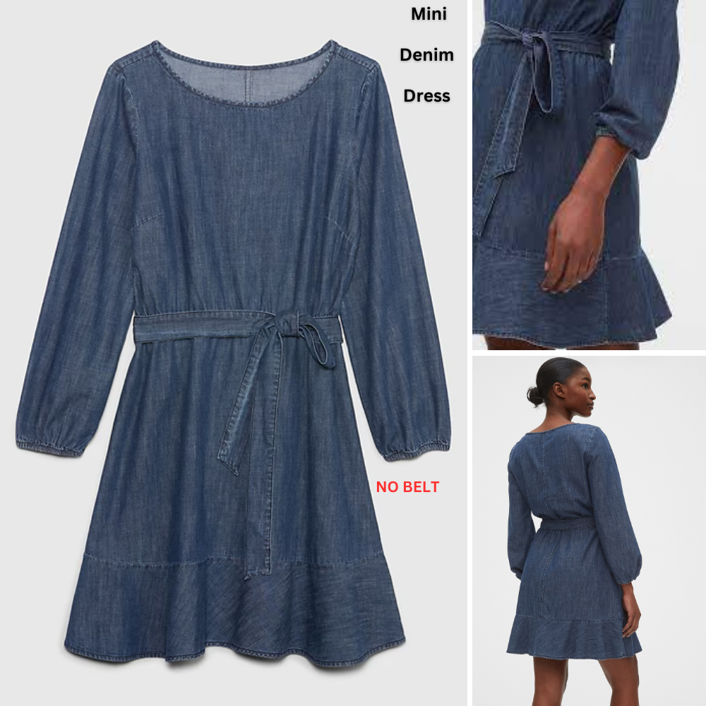 Dress Mini Wanita Lengan Panjang (ODN604 MINIPUFF DENIM DRESS)