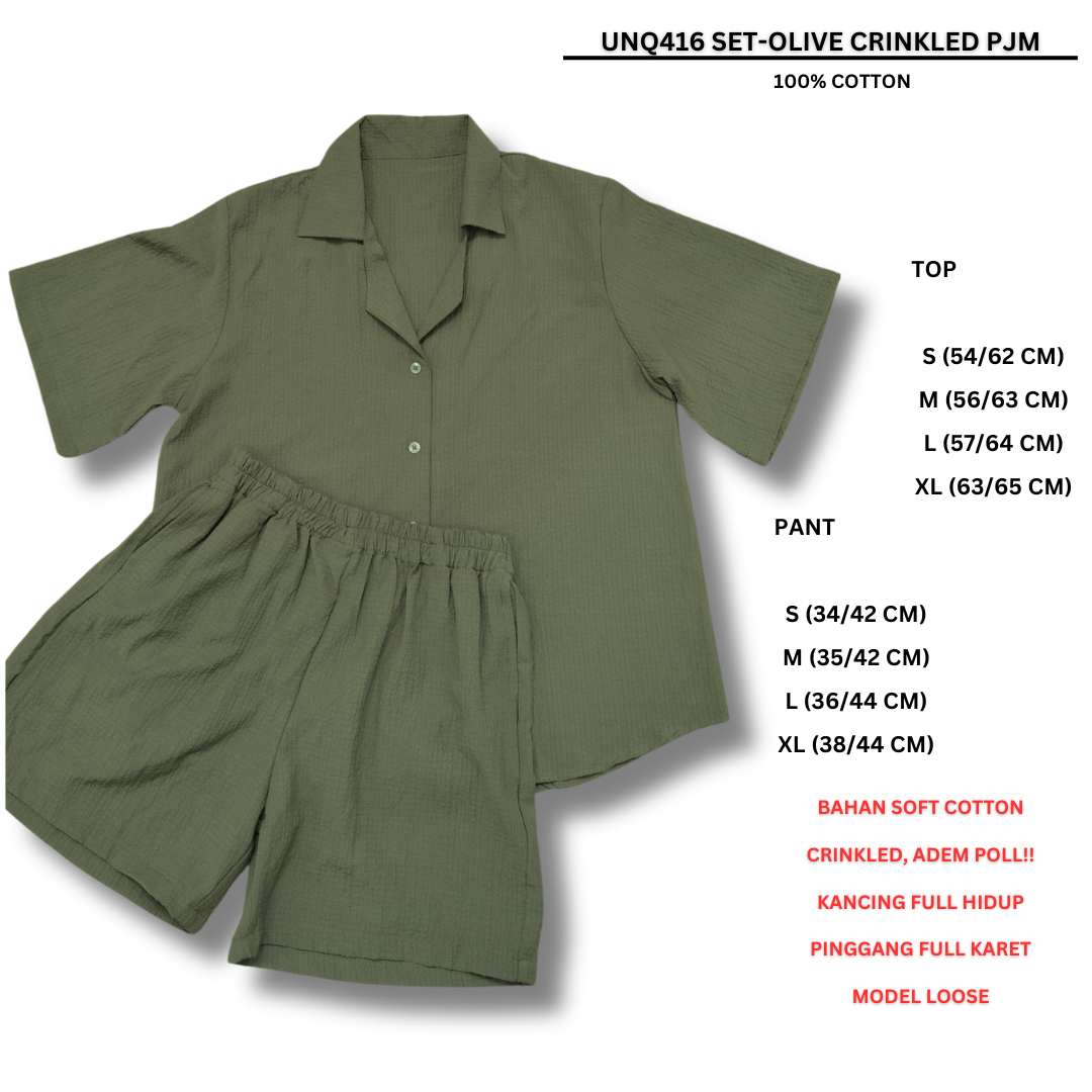 Set Piyama Wanita Lengan Pendek (UNQ416 SET CRINKLED PJM)