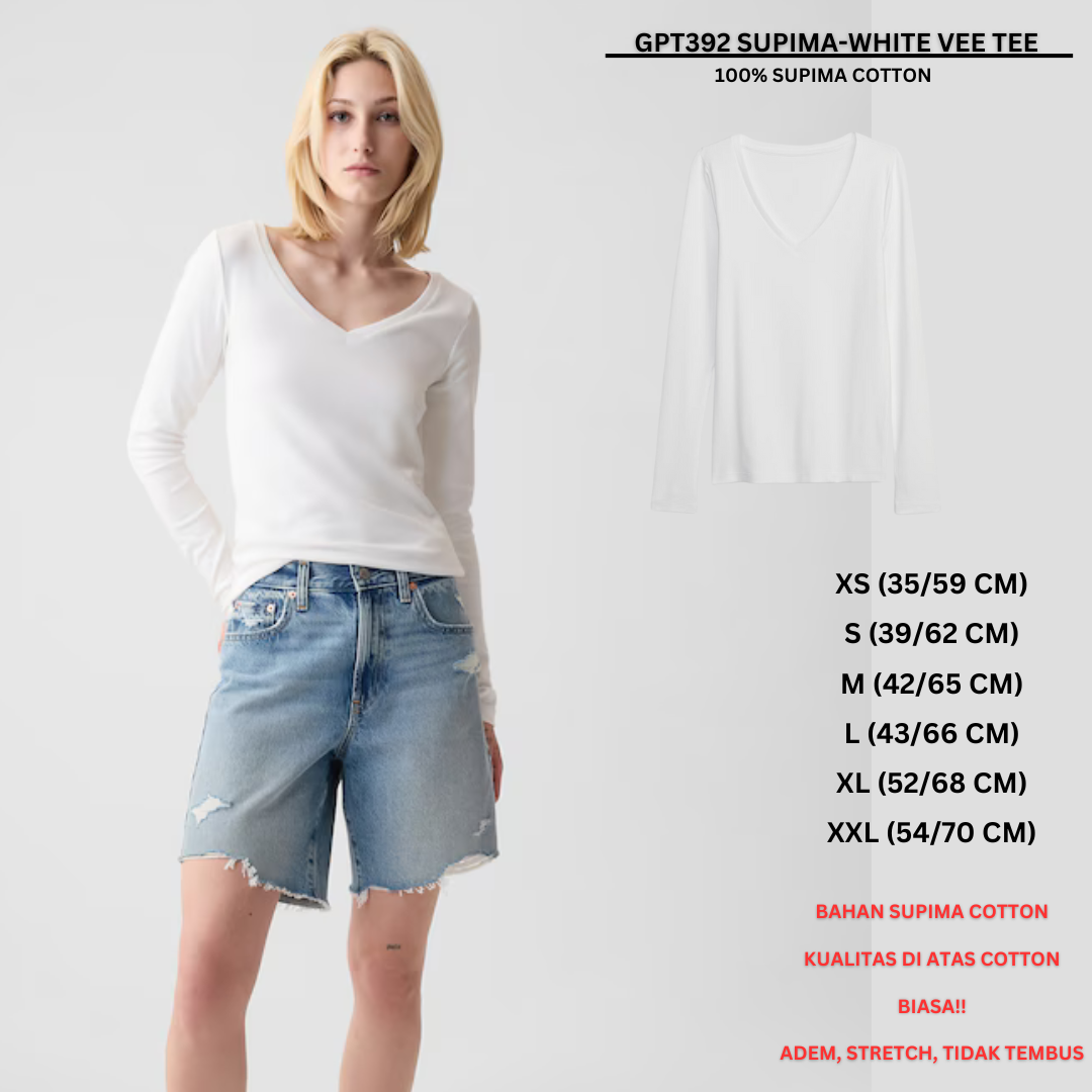 Atasan Kaos Wanita Lengan Panjang Kerah V (GPT392 SUPIMA VEE TEE)