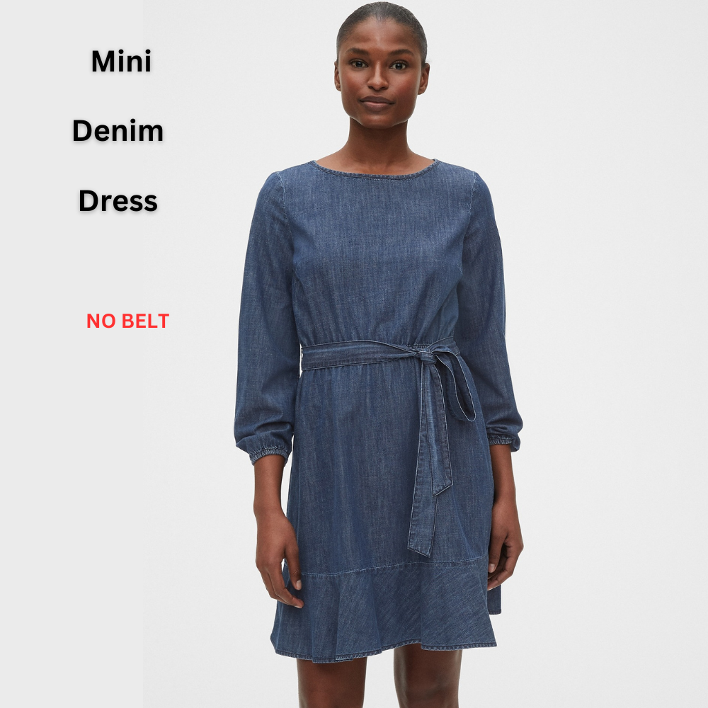 Dress Mini Wanita Lengan Panjang (ODN604 MINIPUFF DENIM DRESS)