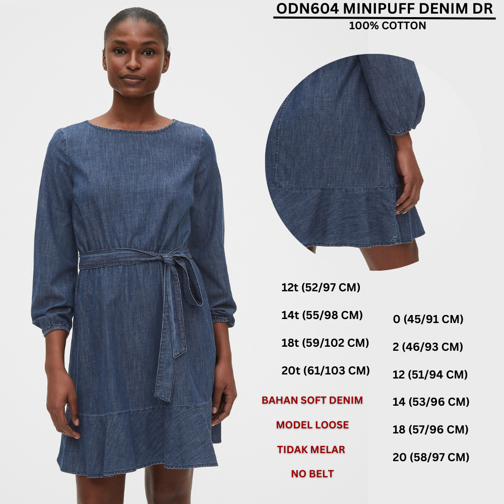 Dress Mini Wanita Lengan Panjang (ODN604 MINIPUFF DENIM DRESS)