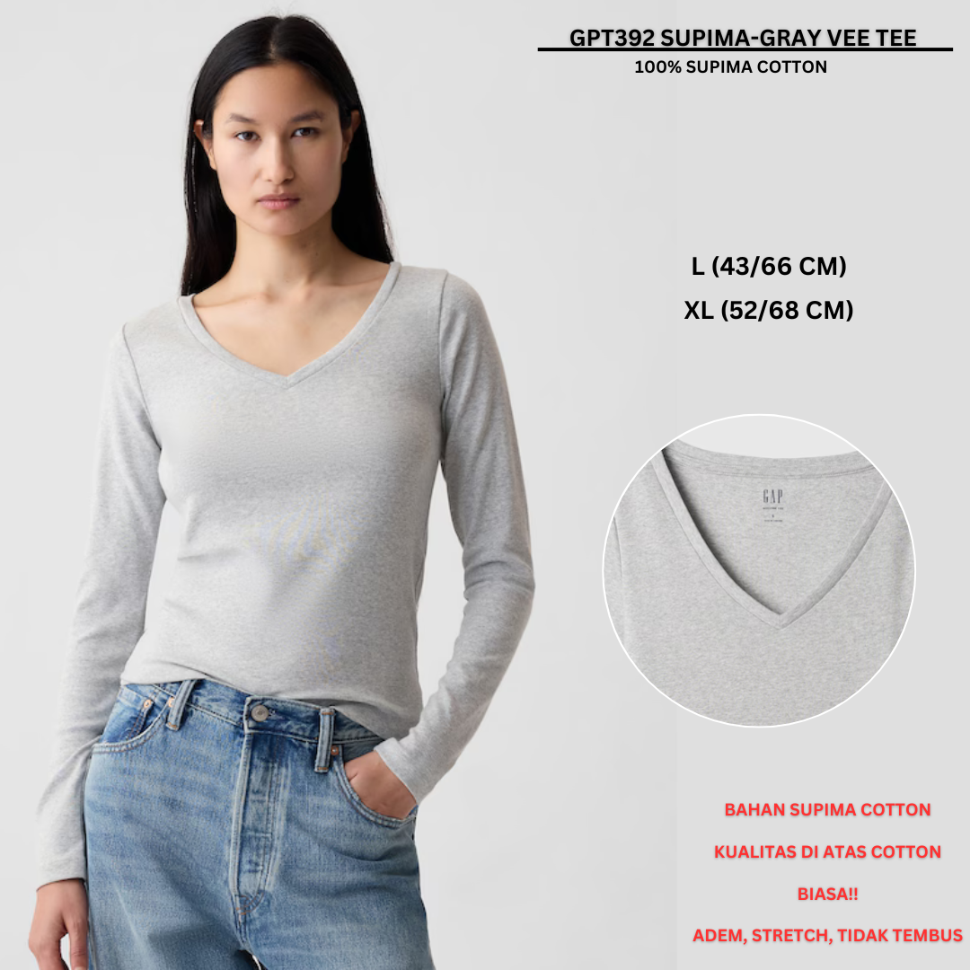 Atasan Kaos Wanita Lengan Panjang Kerah V (GPT392 SUPIMA VEE TEE)
