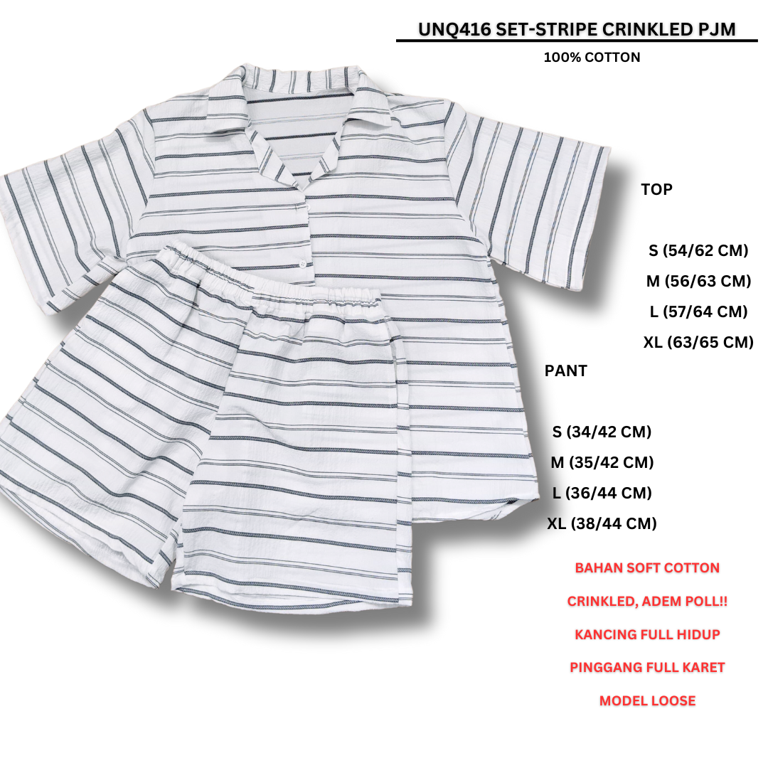 Set Piyama Wanita Lengan Pendek (UNQ416 SET CRINKLED PJM)