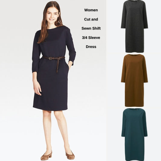 Dress Midi Wanita Lengan Panjang (UNQ375 CUTSEW SHIFT DRESS)