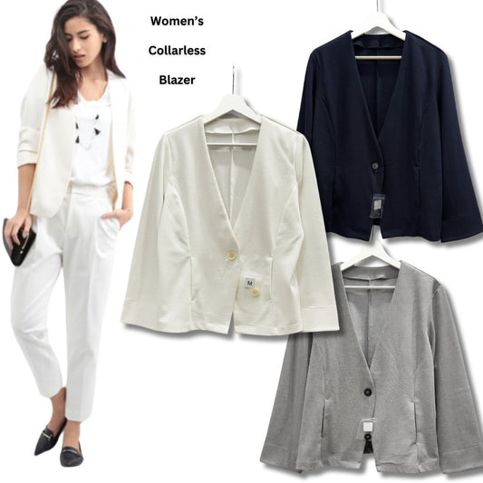 Blazer Wanita Lengan Panjang Stretch (JPN19 COLLARLESS BLAZER)