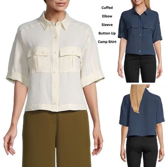 Atasan Kemeja Crop Wanita Lengan Pendek (WORTH34 CUFFED CROP SH)