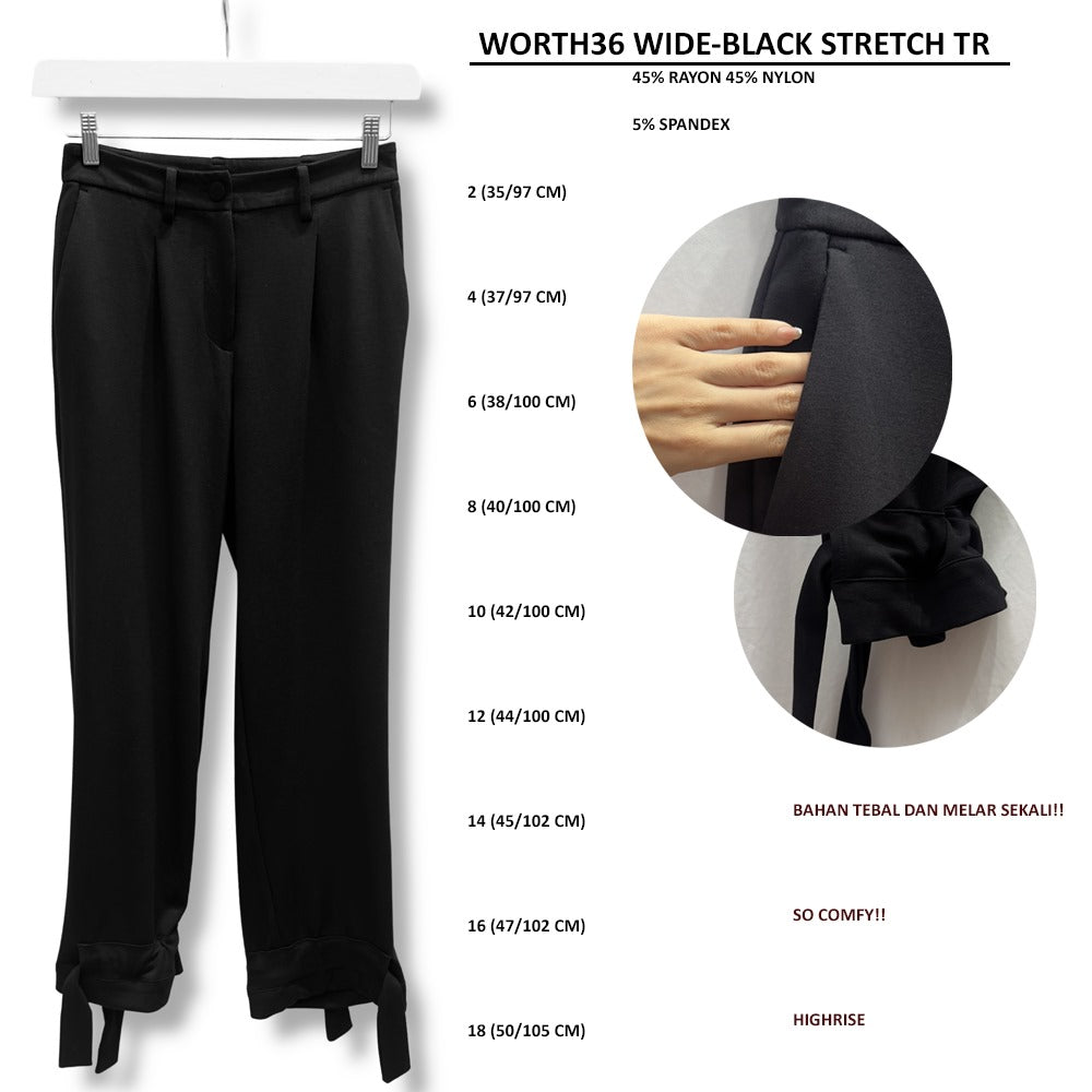 Celana Panjang Wanita Highrise (WORTH36 WIDE-BLACK STRETCH TR)