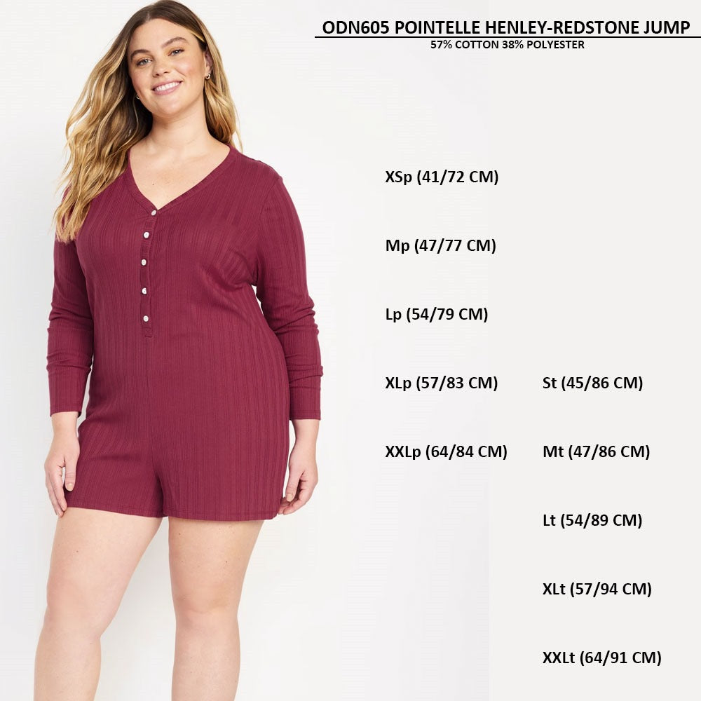 Jumpsuit Wanita Lengan Panjang (ODN605 POINTELLE HENLEY JUMP)