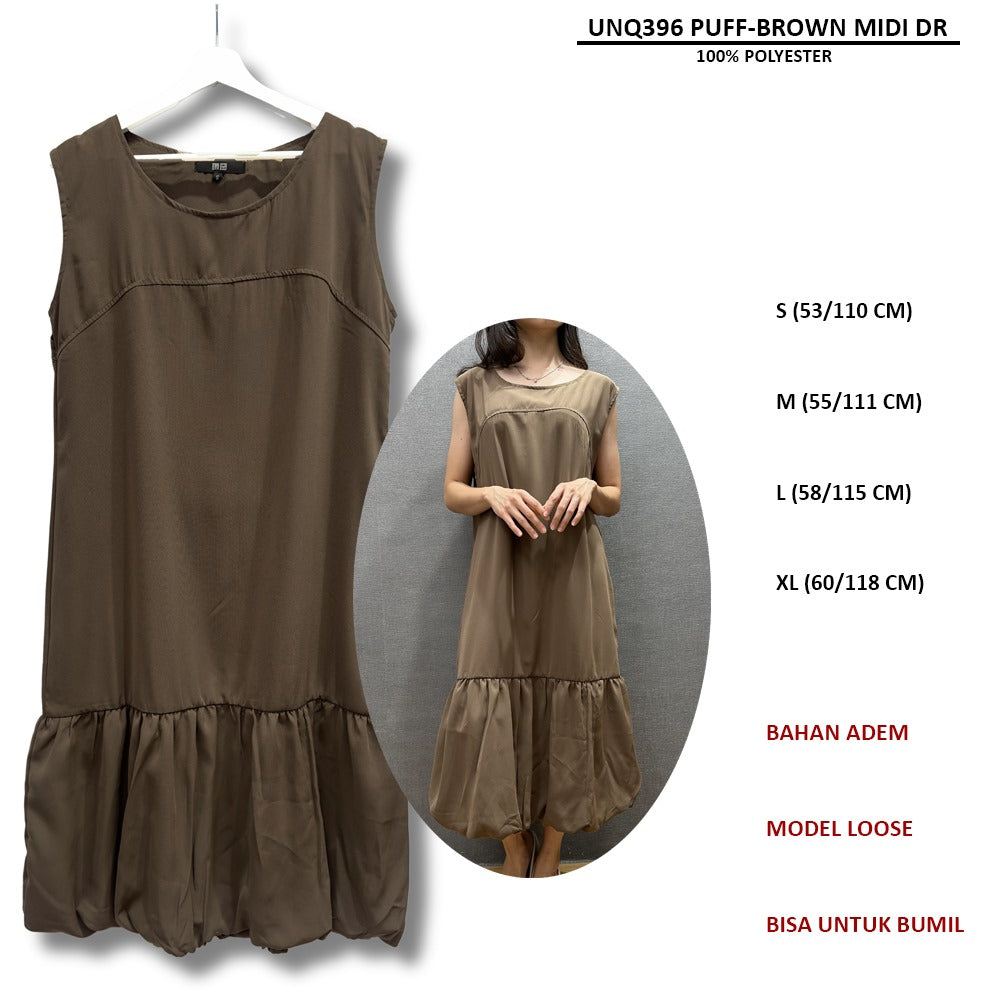 Dress Midi Wanita Tanpa Lengan (UNQ396 PUFF MIDI DRESS)