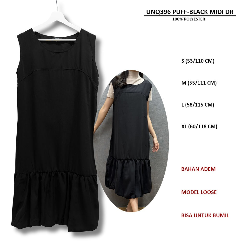 Dress Midi Wanita Tanpa Lengan (UNQ396 PUFF MIDI DRESS)