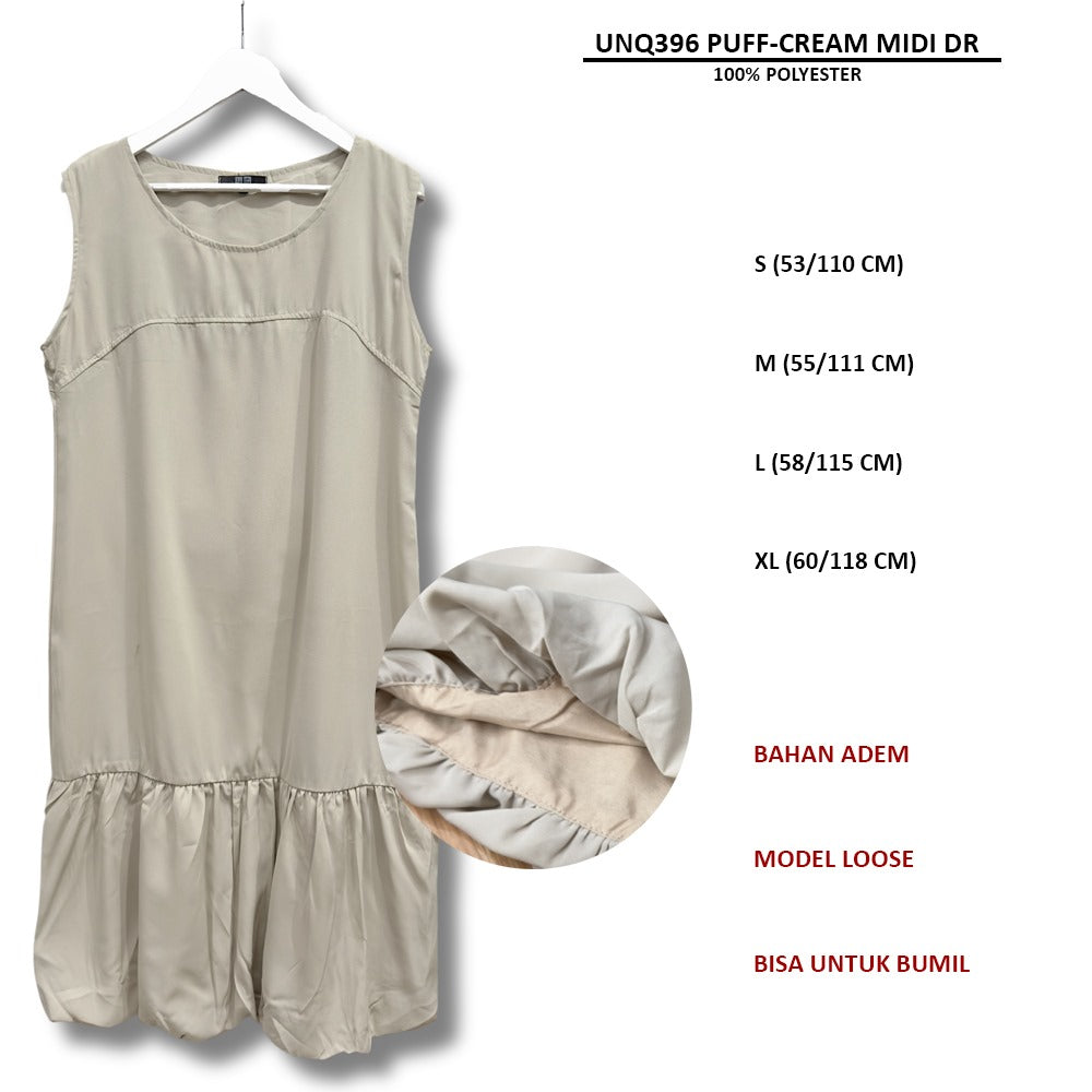 Dress Midi Wanita Tanpa Lengan (UNQ396 PUFF MIDI DRESS)