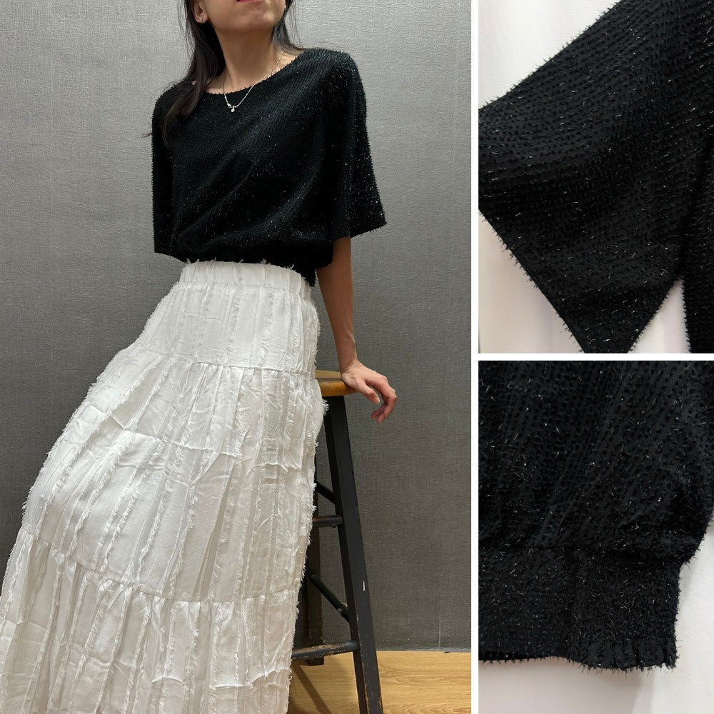 Atasan Kaos Wanita Lengan Pendek (LOFT150 FRINGE-BLACK TOP)