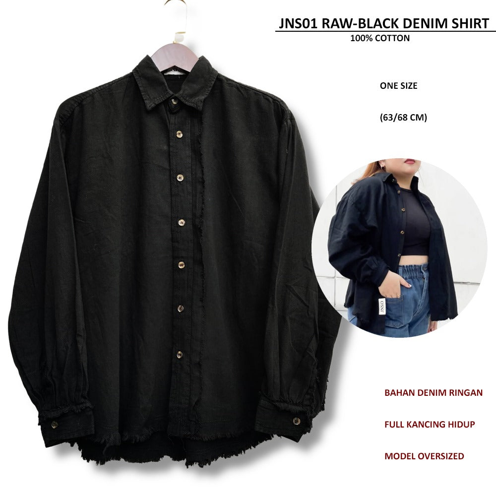 Atasan Kemaja Wanita Lengan Panjang Oversized (JNS01 RAW DENIM SHIRT)
