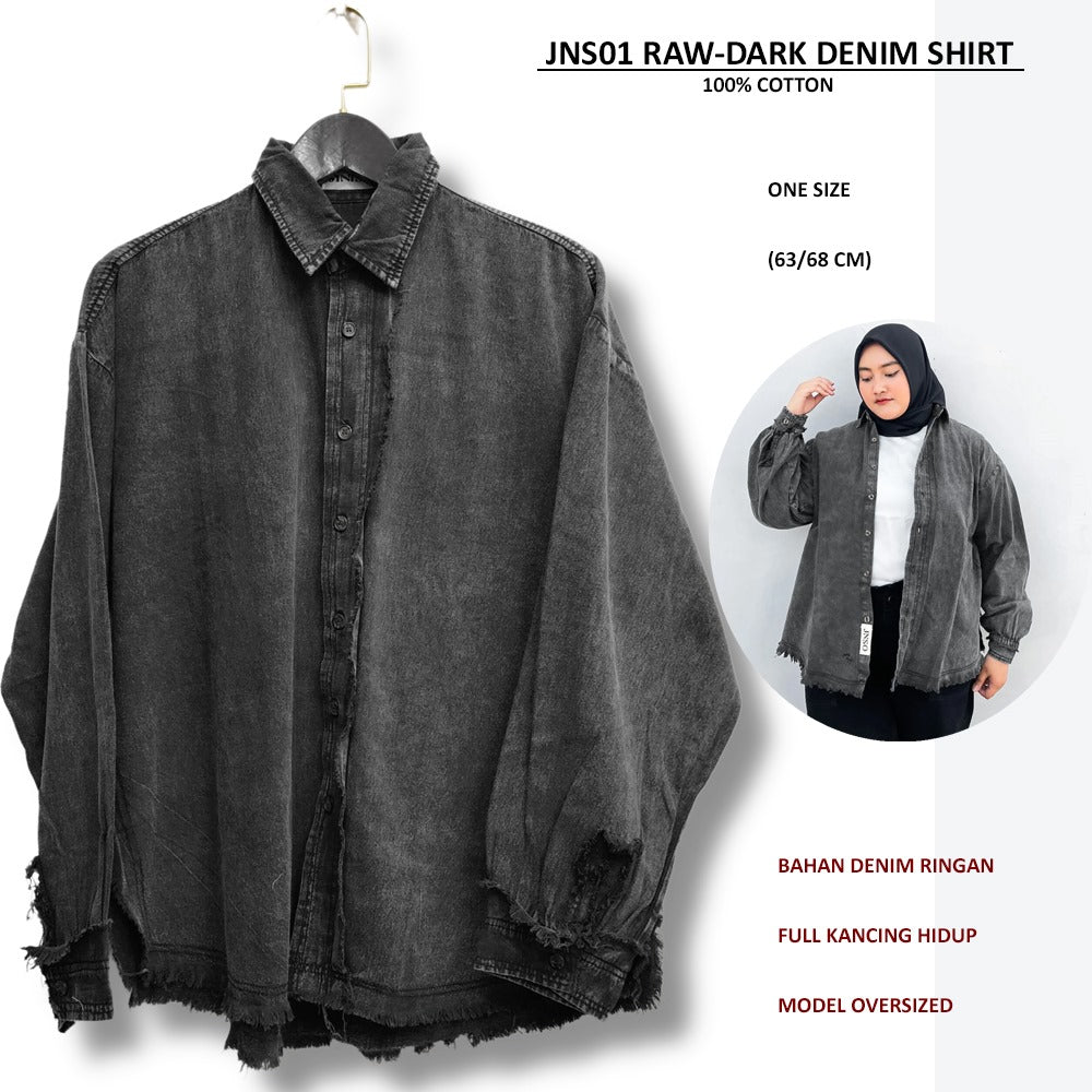 Atasan Kemaja Wanita Lengan Panjang Oversized (JNS01 RAW DENIM SHIRT)